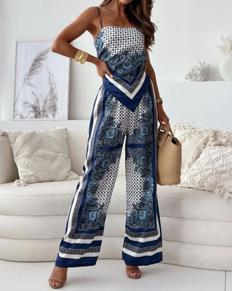 Set di due pezzi con gilet e pantaloni stampati eleganti