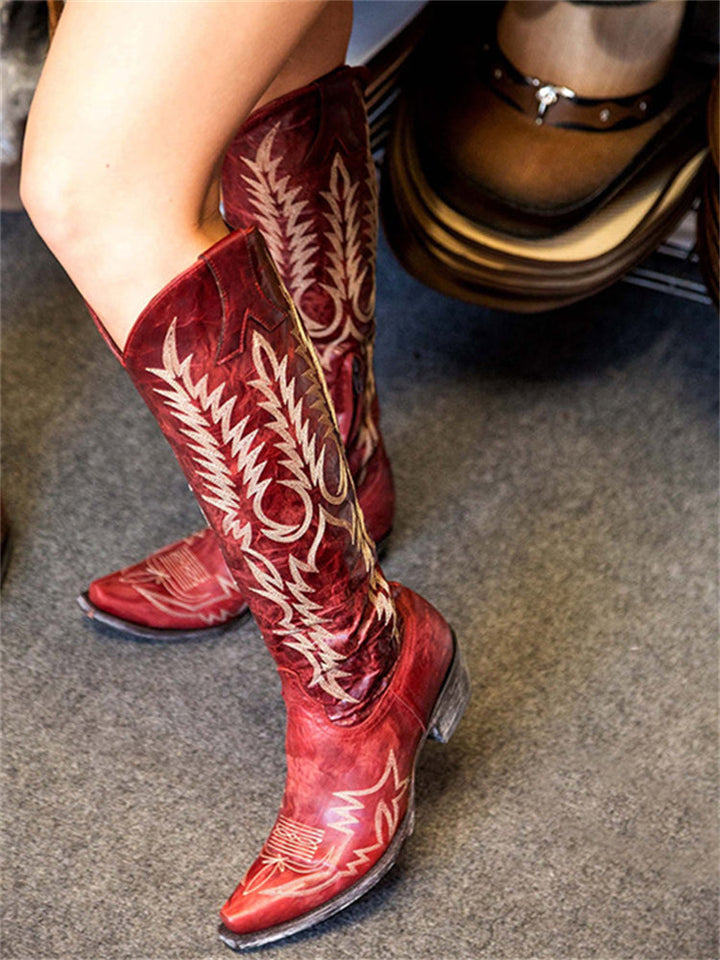 Stivali alti Vintage Western Cowboy Ricamati