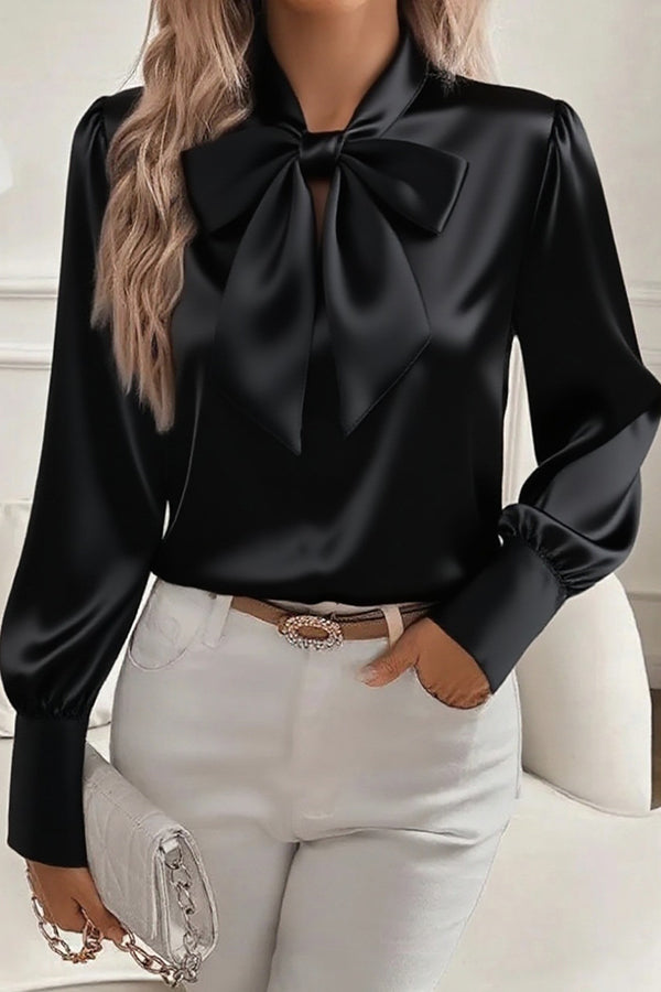 Camicia Casual in Raso a Maniche Lunghe di Colore Unito