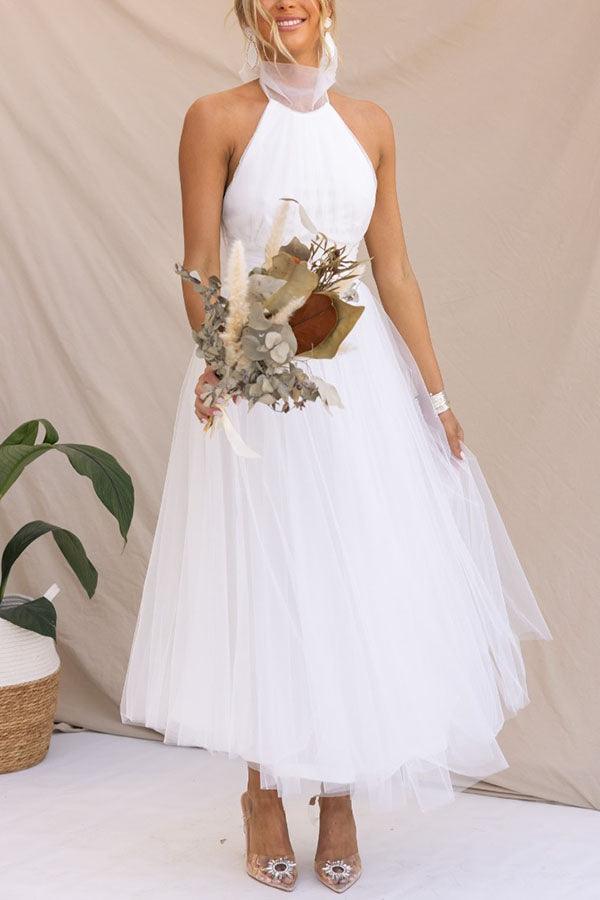 Abito Maxi Halter in Tulle con Dettagli Arricciati Fairy Vibes
