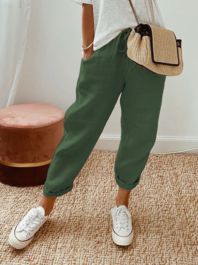 Pantaloni Casual con Tasche a Inserto di Colore Solido e Coulisse