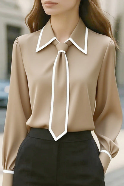 Camicia Casual a Maniche Lunghe con Cravatta a Contrasto