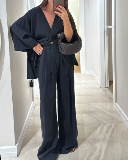 Set di Top e Pantaloni V-Neck Casual