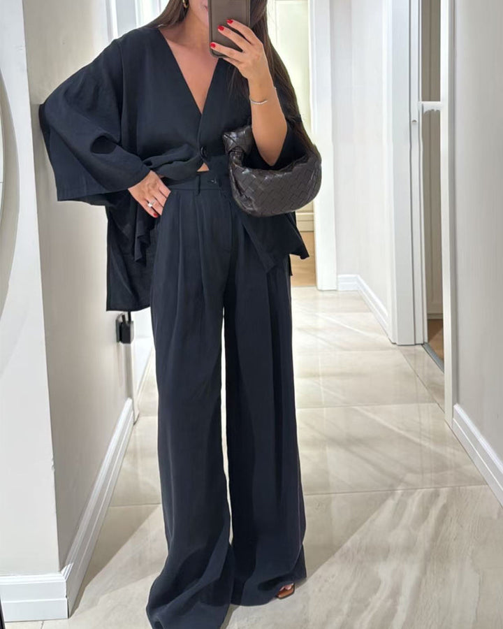 Set di Top e Pantaloni V-Neck Casual