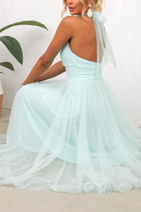 Abito Maxi Halter in Tulle con Dettagli Arricciati Fairy Vibes