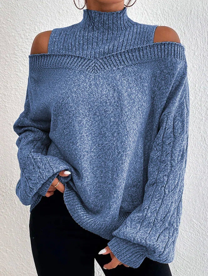 Maglione Lungo a Spalle Scoperte con Cutout e Collo Alto