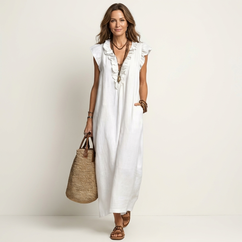 Josette | Abito Maxi con Rouches e Scollo a V