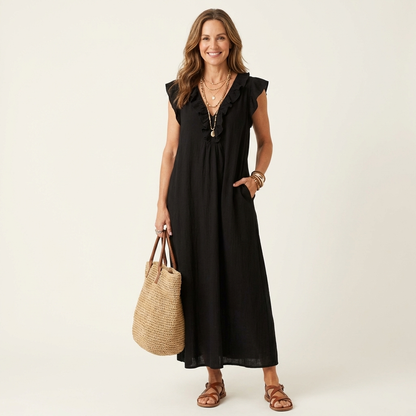 Josette | Abito Maxi con Rouches e Scollo a V