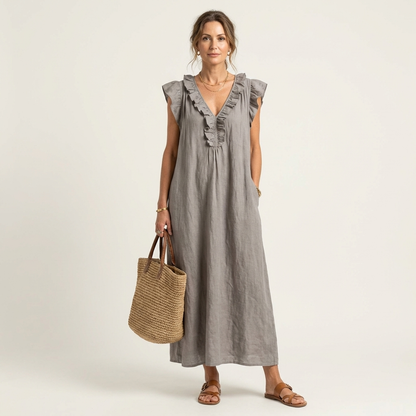 Josette | Abito Maxi con Rouches e Scollo a V