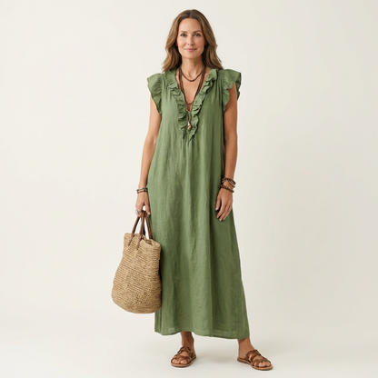 Josette | Abito Maxi con Rouches e Scollo a V