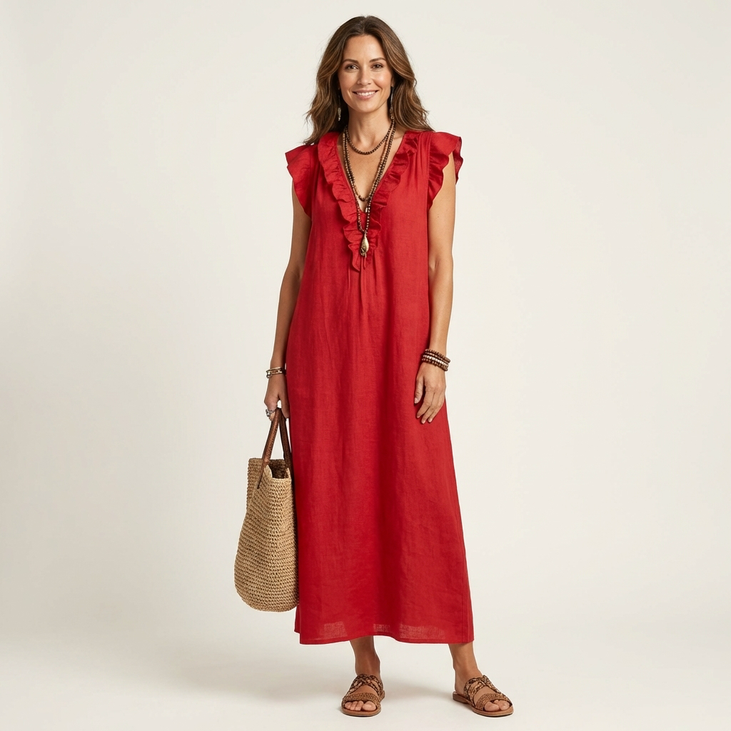 Josette | Abito Maxi con Rouches e Scollo a V