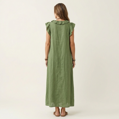 Josette | Abito Maxi con Rouches e Scollo a V