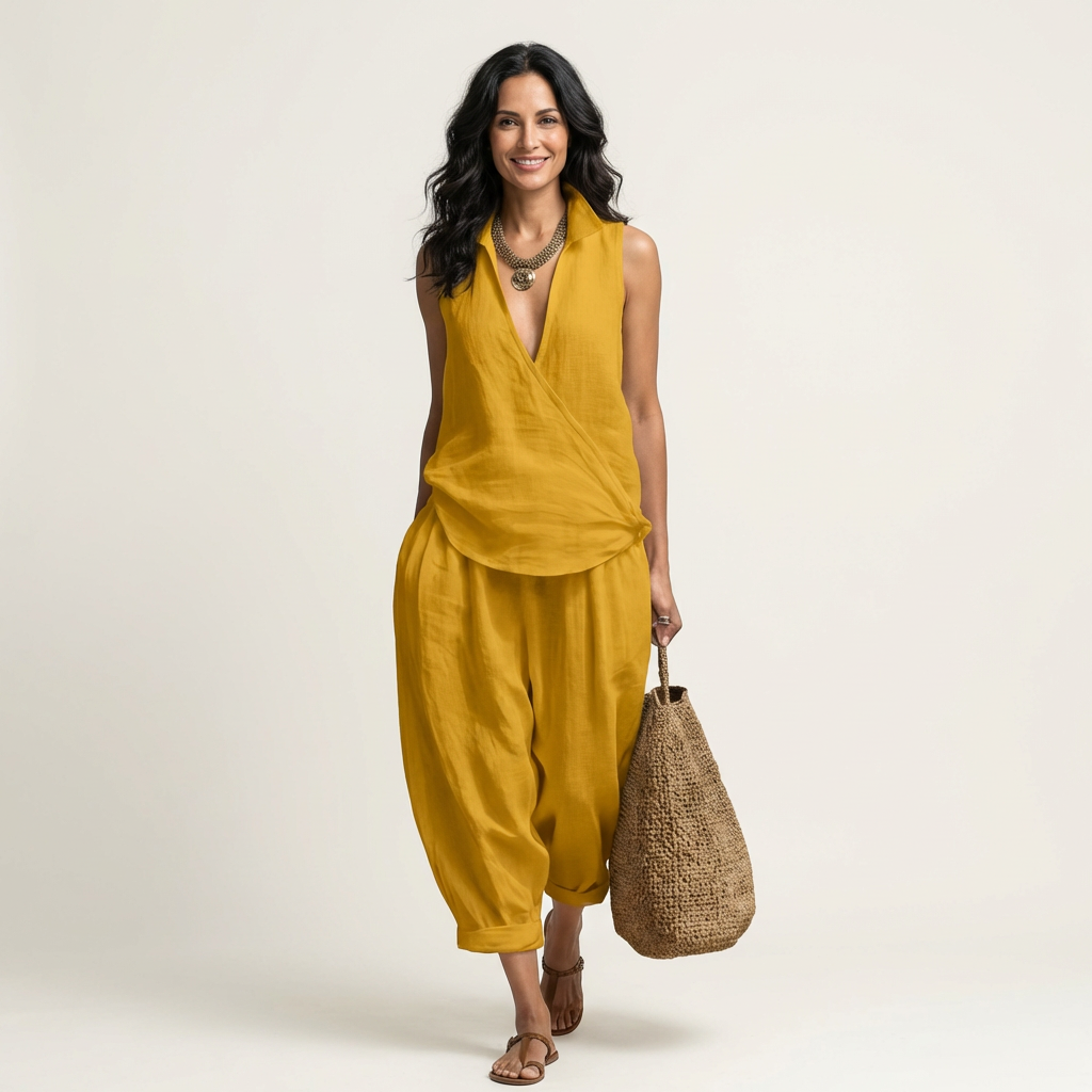 Twiila | Set Top a Incrocio e Pantaloni a Gamba Larga