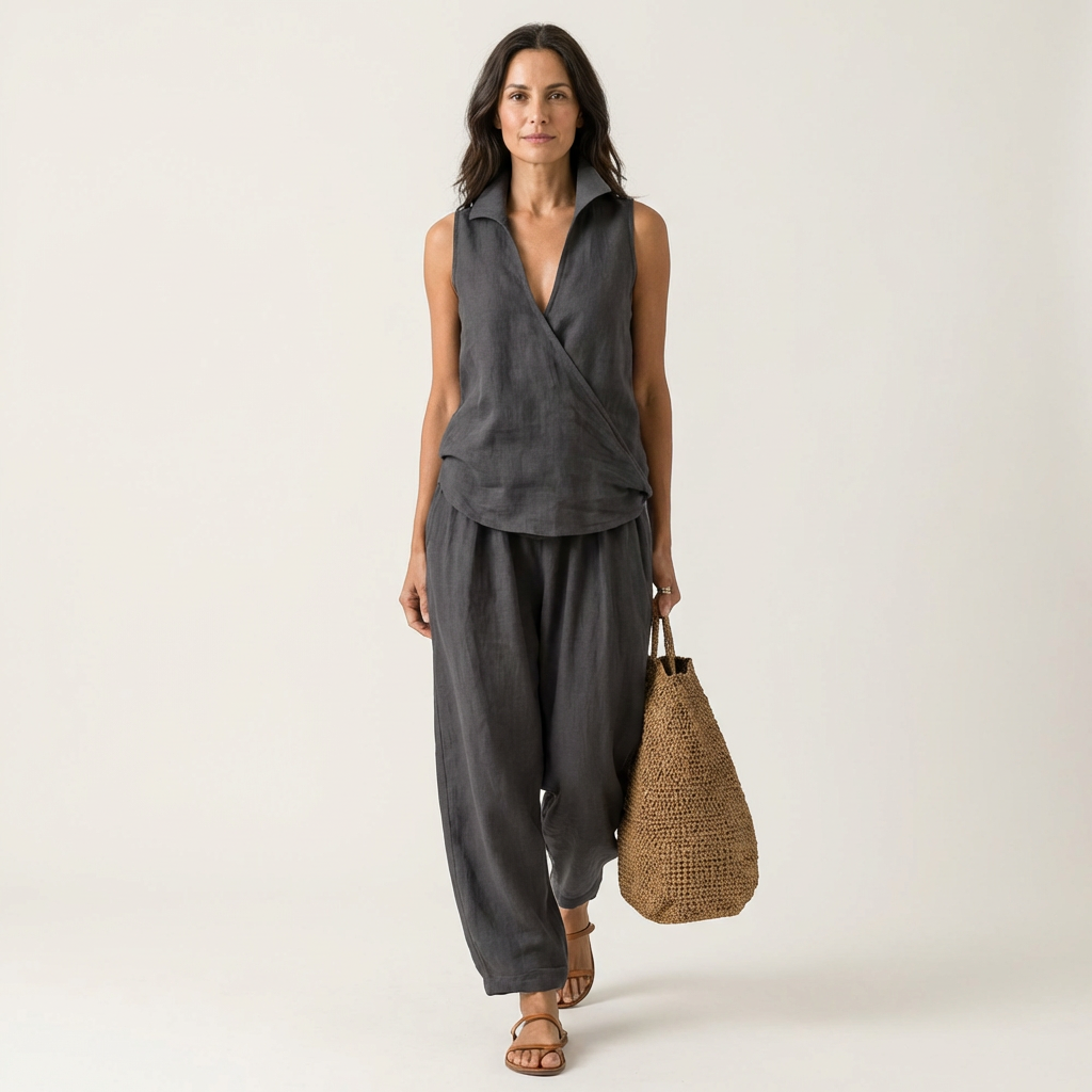 Twiila | Set Top a Incrocio e Pantaloni a Gamba Larga