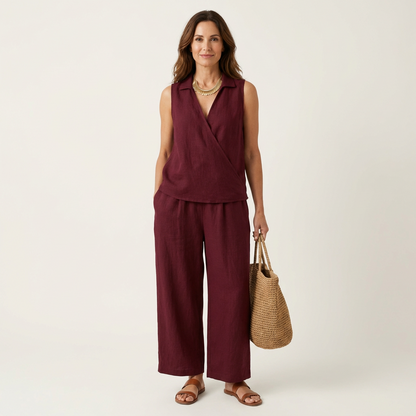 Twiila | Set Top a Incrocio e Pantaloni a Gamba Larga