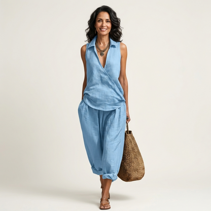Twiila | Set Top a Incrocio e Pantaloni a Gamba Larga