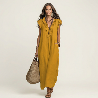Josette | Abito Maxi con Rouches e Scollo a V