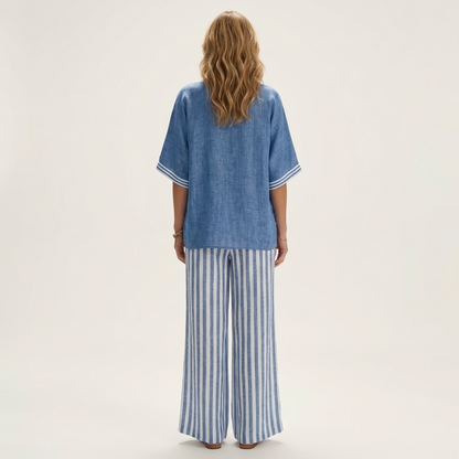 Juliana | Top Varsity a V e Set Pantaloni a Gamba Larga a Strisce