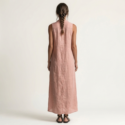 Mirabell | Abito Maxi Senza Maniche con Cappuccio e Bottoni