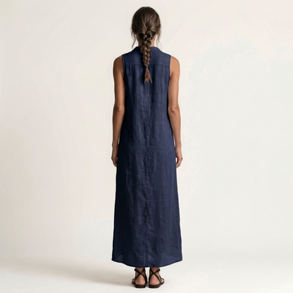 Mirabell | Abito Maxi Senza Maniche con Cappuccio e Bottoni