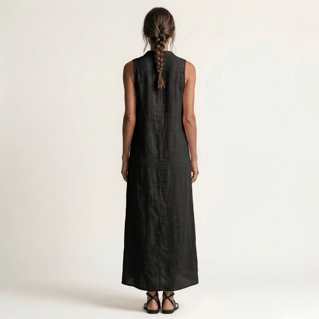 Mirabell | Abito Maxi Senza Maniche con Cappuccio e Bottoni