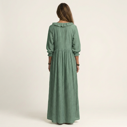 Yosetta | Abito Maxi a Righe con Maniche a Lanternino e Scollatura a V Ruffle