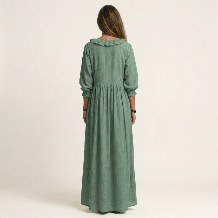 Yosetta | Abito Maxi a Righe con Maniche a Lanternino e Scollatura a V Ruffle