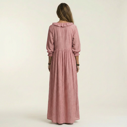 Yosetta | Abito Maxi a Righe con Maniche a Lanternino e Scollatura a V Ruffle