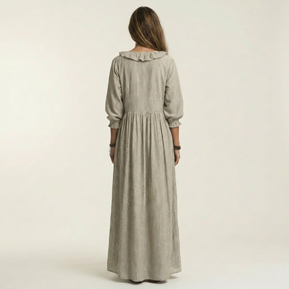 Yosetta | Abito Maxi a Righe con Maniche a Lanternino e Scollatura a V Ruffle