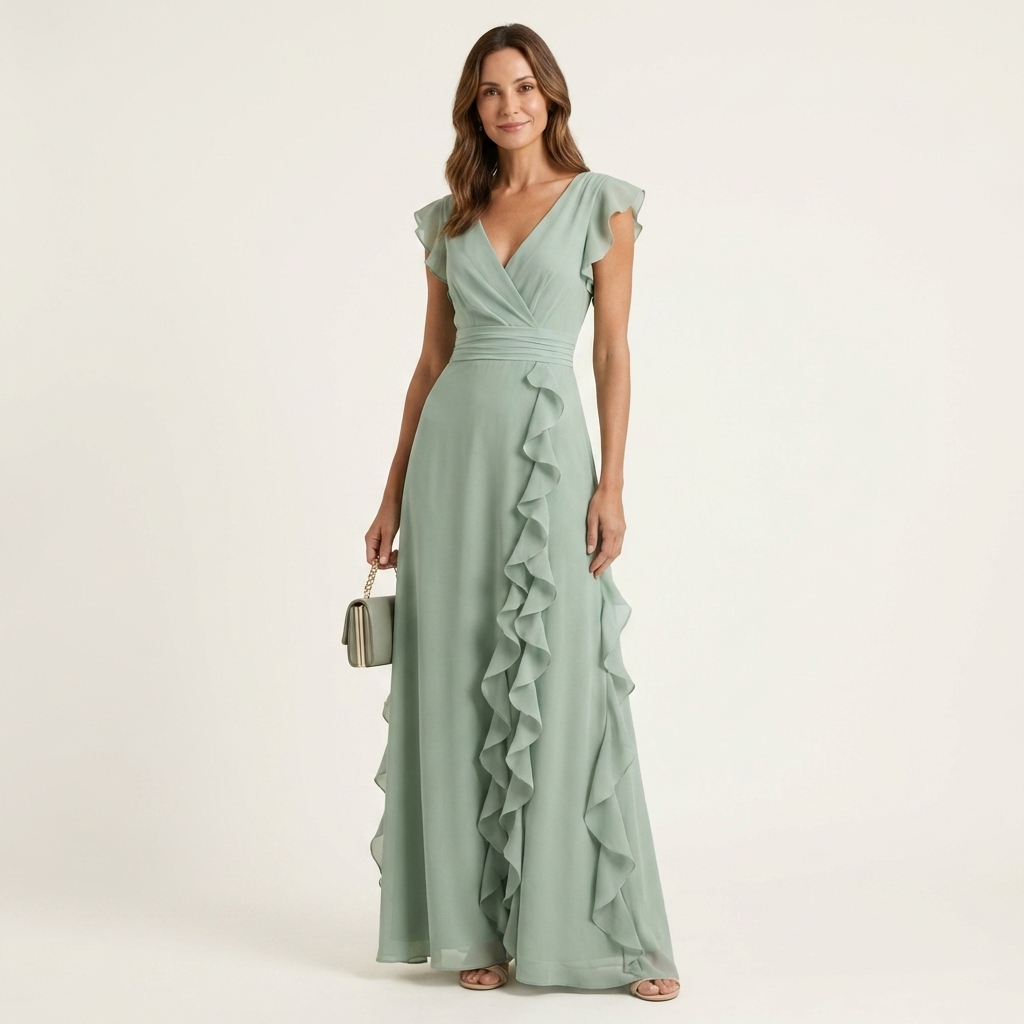 Nellyana | Abito Maxi con Scollo a V e Maniche Fluttuanti