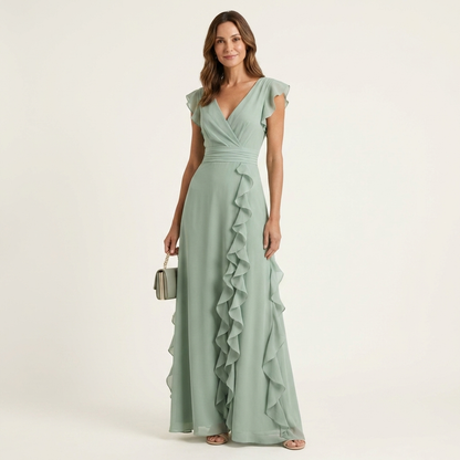 Nellyana | Abito Maxi con Scollo a V e Maniche Fluttuanti