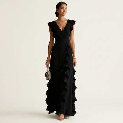Nellyana | Abito Maxi con Scollo a V e Maniche Fluttuanti