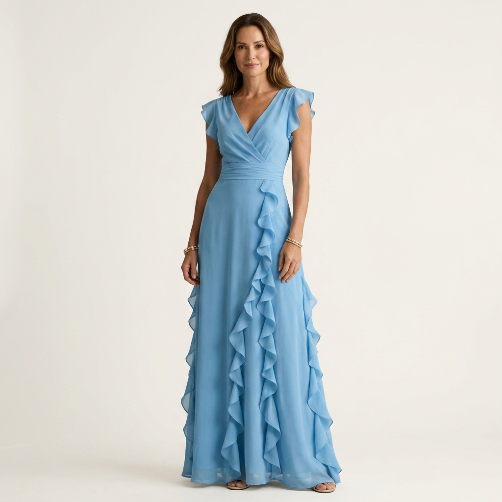 Nellyana | Abito Maxi con Scollo a V e Maniche Fluttuanti
