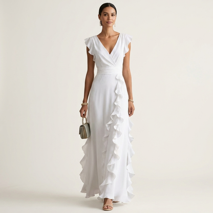 Nellyana | Abito Maxi con Scollo a V e Maniche Fluttuanti