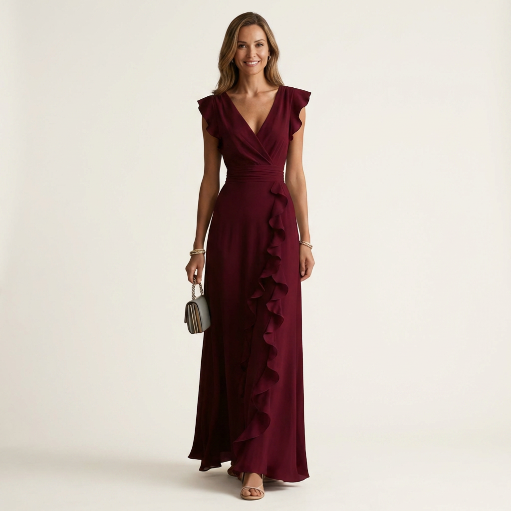 Nellyana | Abito Maxi con Scollo a V e Maniche Fluttuanti