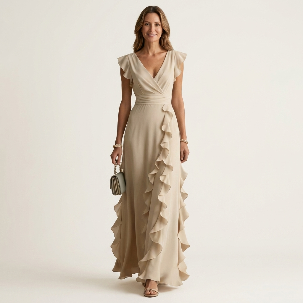 Nellyana | Abito Maxi con Scollo a V e Maniche Fluttuanti