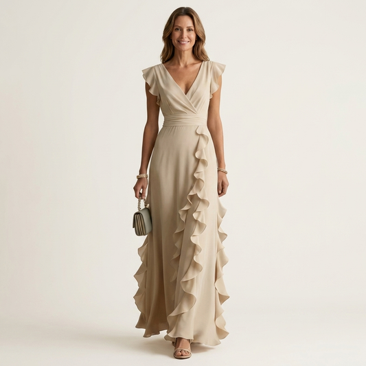 Nellyana | Abito Maxi con Scollo a V e Maniche Fluttuanti