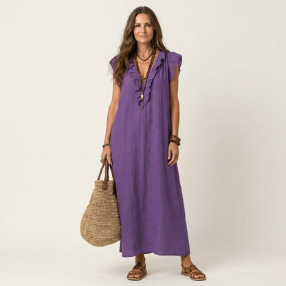 Josette | Abito Maxi con Rouches e Scollo a V