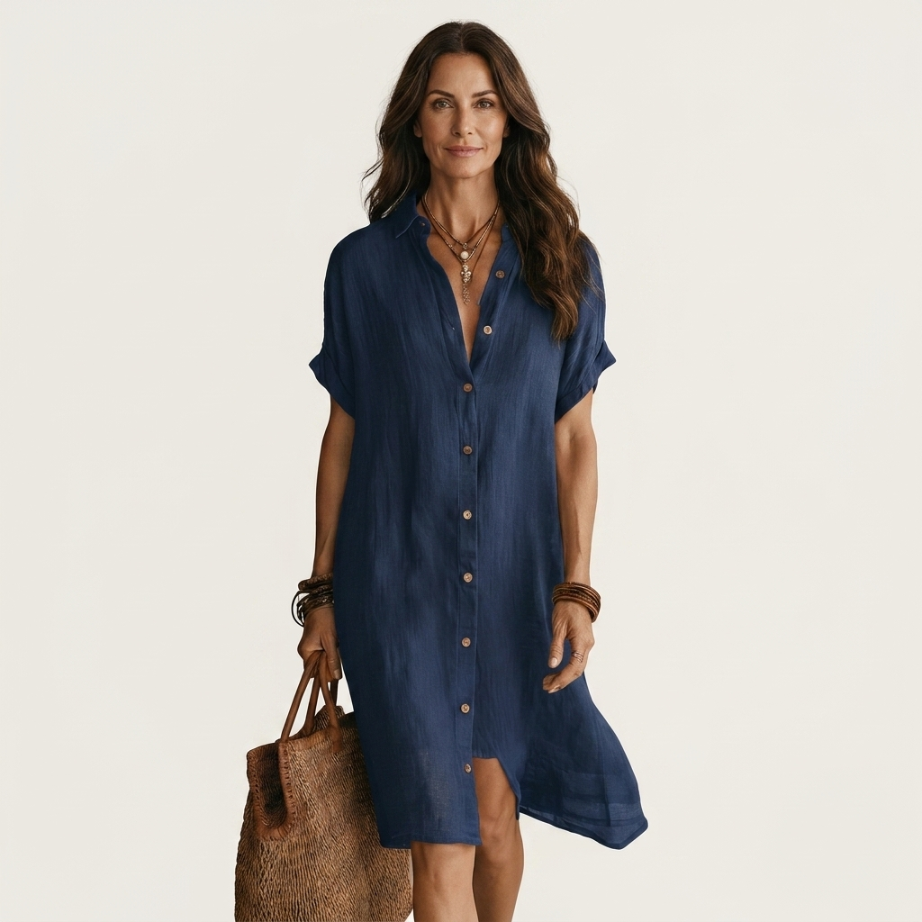 Nidalie | Abito Camicia Midi con Maniche Arrotolate