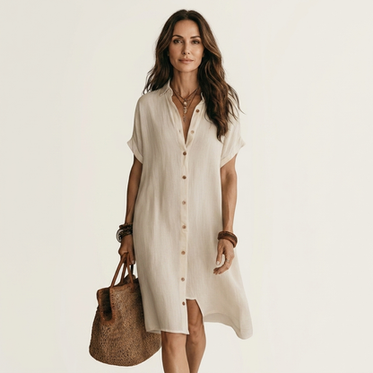 Nidalie | Abito Camicia Midi con Maniche Arrotolate