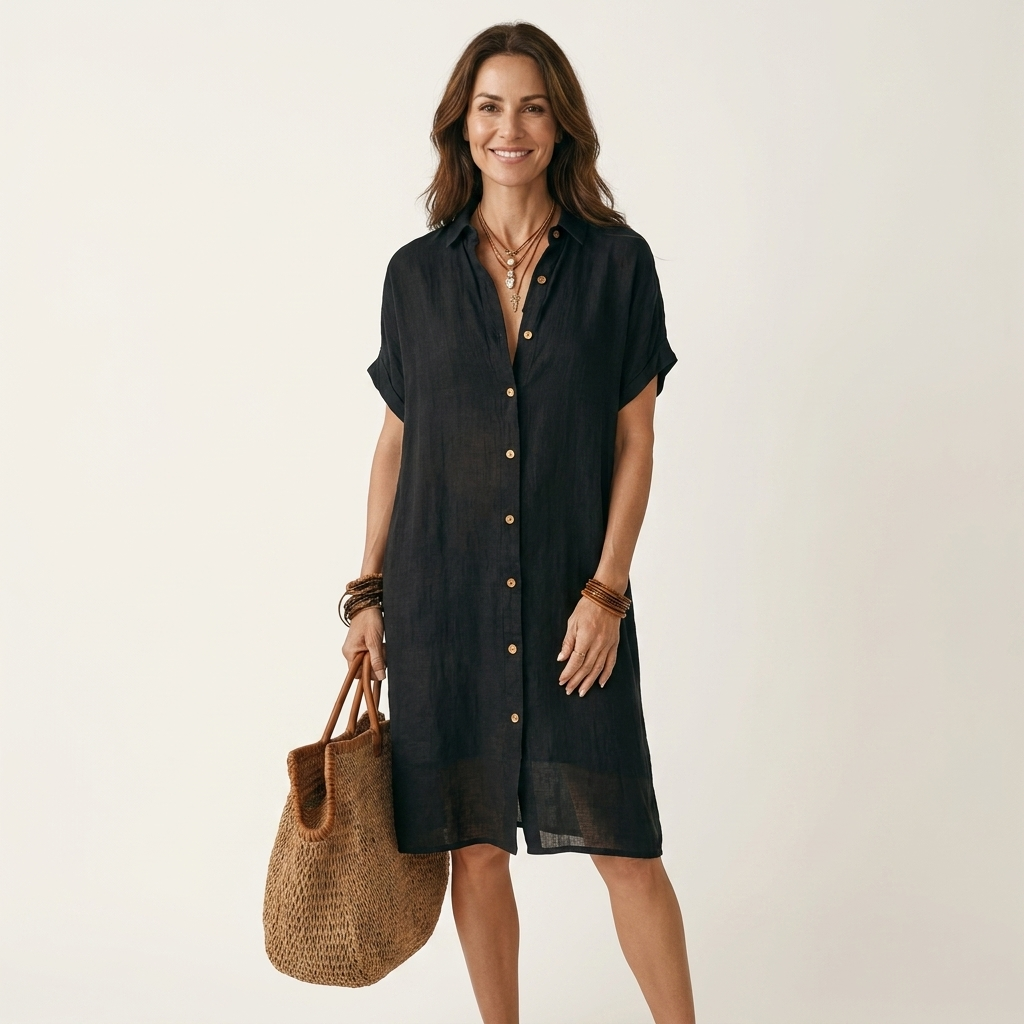 Nidalie | Abito Camicia Midi con Maniche Arrotolate
