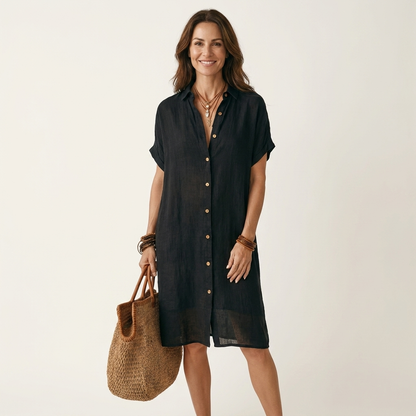 Nidalie | Abito Camicia Midi con Maniche Arrotolate