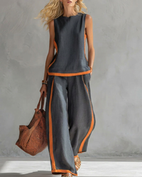 Ursula - Set Elegante e Casual di Gilet e Pantaloni con Finiture Bicolore