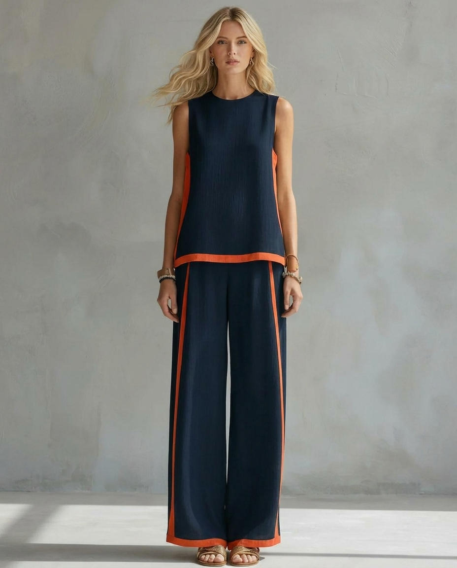 Ursula - Set Elegante e Casual di Gilet e Pantaloni con Finiture Bicolore