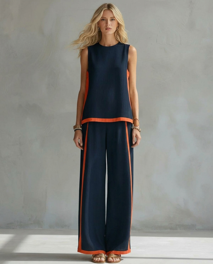 Ursula - Set Elegante e Casual di Gilet e Pantaloni con Finiture Bicolore