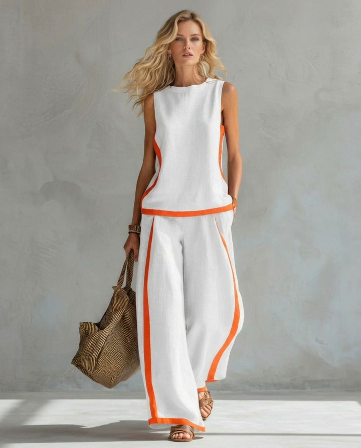 Ursula - Set Elegante e Casual di Gilet e Pantaloni con Finiture Bicolore