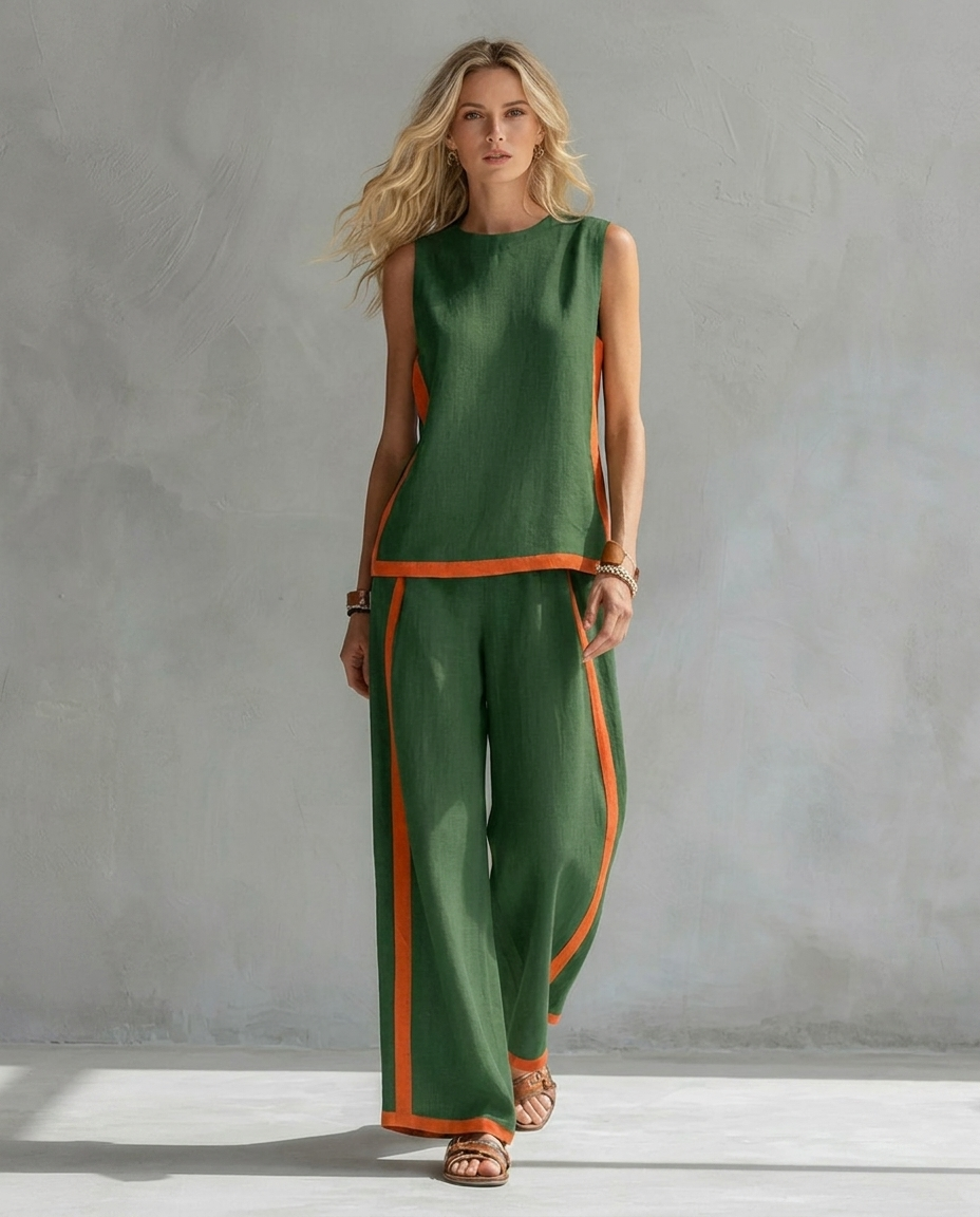 Ursula - Set Elegante e Casual di Gilet e Pantaloni con Finiture Bicolore