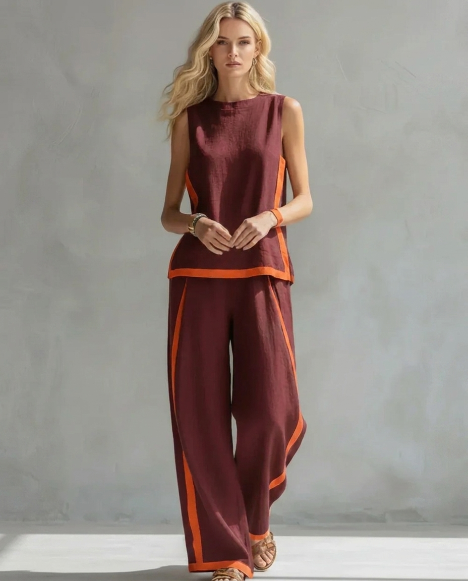 Ursula - Set Elegante e Casual di Gilet e Pantaloni con Finiture Bicolore