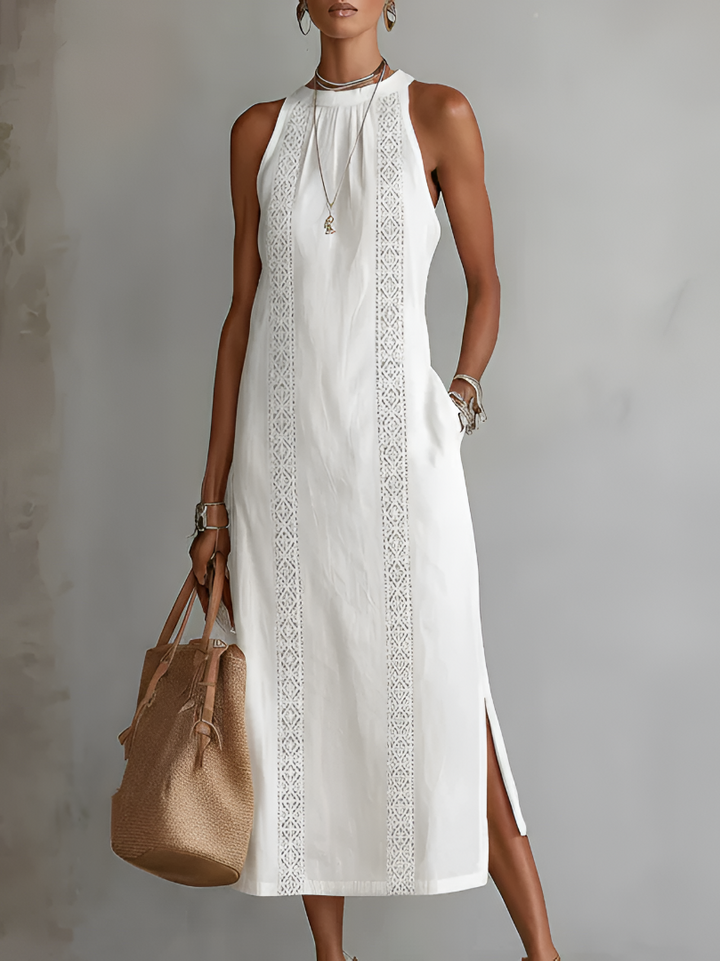 Jimena | Abito midi casual ricamato con colletto alla coreana