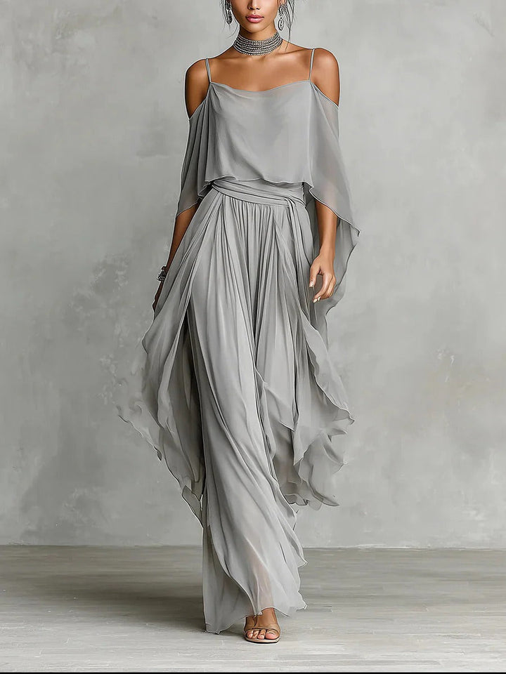 Isabelle | Completo fluido grigio con top a spalline sottili e pantaloni leggeri